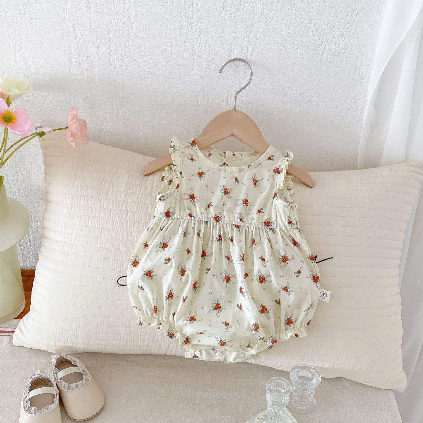 Summer New Arrival Baby Girls Floral Pattern Sleeveless Crew Neck Elegant Onesies