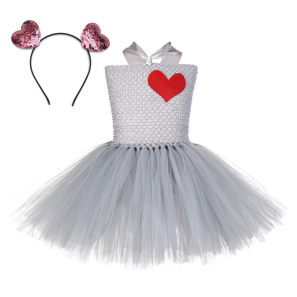 Children Girls’ Halloween Costume Set: Sleeveless Herringbone Pattern Tulle Patchwork Dress with Accessory – Sets