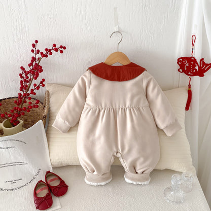 Arrival Baby Girls Simple Rabbit Embroidered Pattern Warm Padded Thick Romper