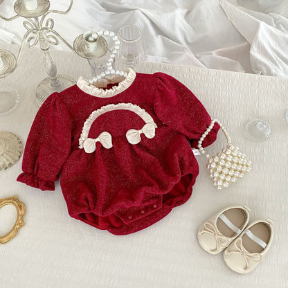 Autumn and Winter New Arrival Baby Girls Long Sleeves Ruffle Neck Cozy Onesies Bodysuits