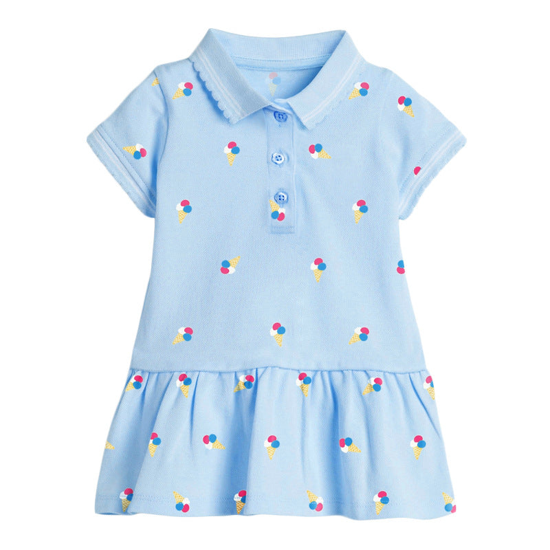 Girls’ Clothing: Collar Flip Cartoon Children’s Polo Dress