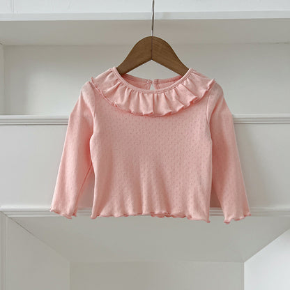 Nueva llegada de otoño, camiseta básica de manga larga suave y cómoda para bebés y niñas con cuello 