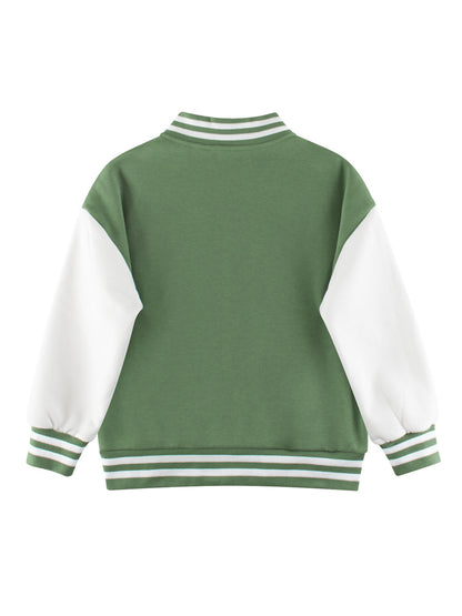 Boys and Girls Letters Pattern Contrast Design Single Breasted Baseball Coat