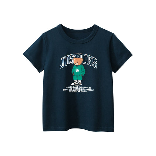 Boys’ Teddy Cartoon and Letters Print T-shirt in European and American Style