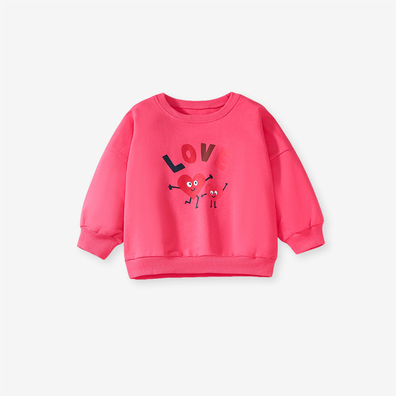 Spring And Autumn Girls Cute Cartoon Heart And Letters Pattern Long Sleeves Top Sweatshirt And Pants Clothing Set