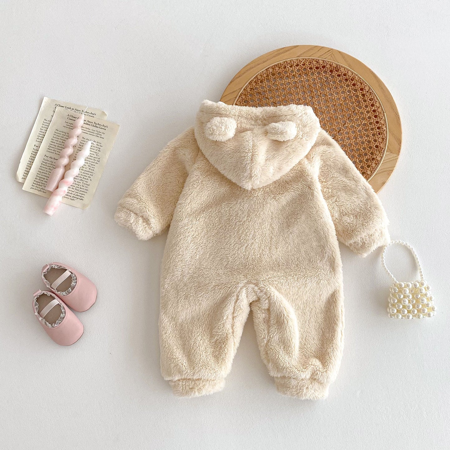 Winter New Arrival Baby Cute Teddy Hooded Design Warm Fleece Rompers