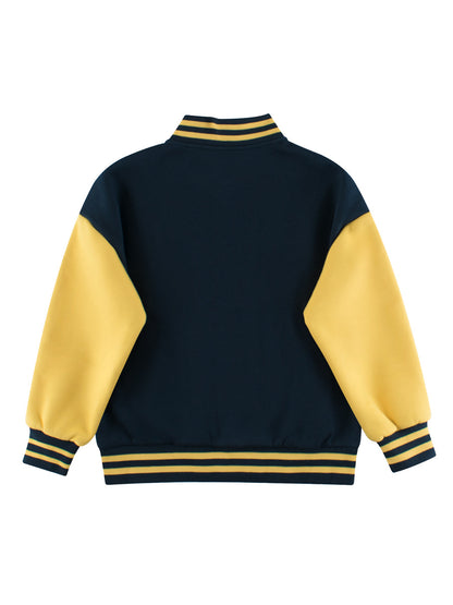 Boys and Girls Letters Pattern Contrast Design Single Breasted Baseball Coat