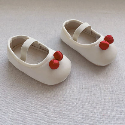 Autumn Baby Girl Vintage Design Double-Cherry Attached Toddler Soft-Sole Anti-slip Walking Shoes