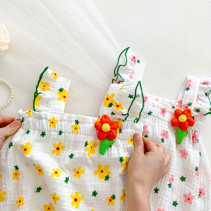 New Design Summer Baby Kids Girls Flowers And Stars Pattern Sleeveless Strap Romper