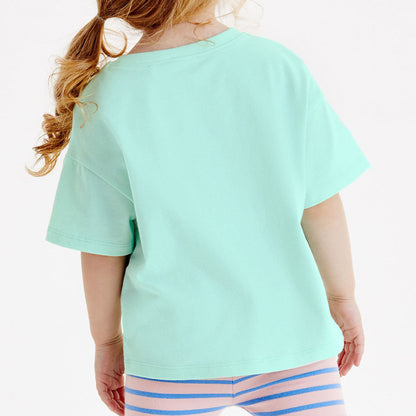 Colección de ropa de verano para niñas: camiseta infantil con estampado de gato y dama de moda 