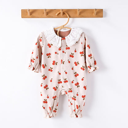 Autumn and Spring New Arrival Baby Girls Simple Fruits Pattern Long Sleeves Rompers