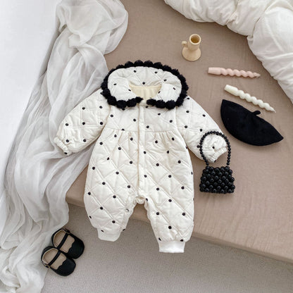 Arrival Baby Girls Dots Pattern Single Breasted Thick Romper