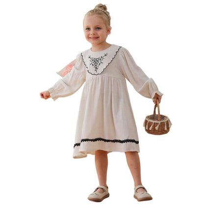 Arrival Autumn Girls Vintage Crew Neck Long Sleeves Vine Pattern Dress