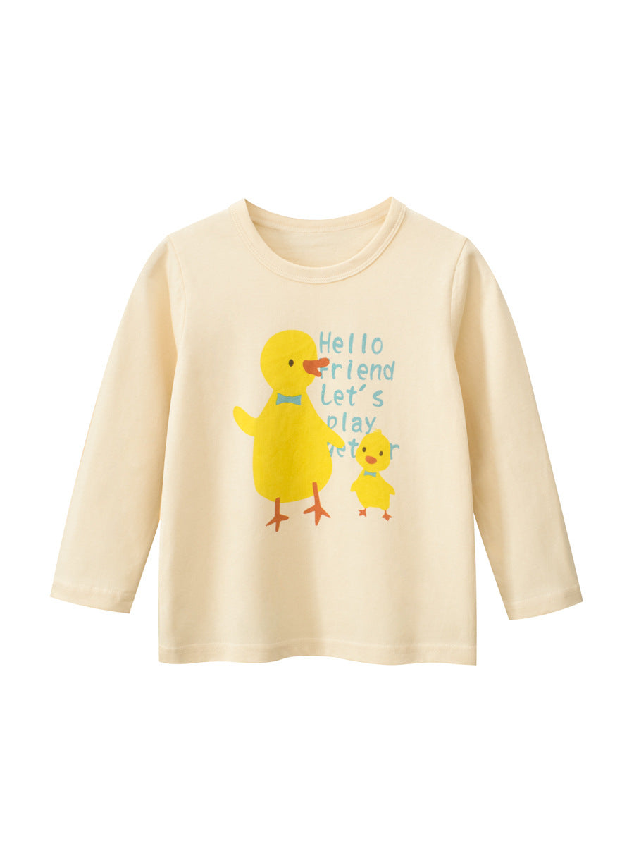 Autumn New Arrival Kids Girls Cartoon and Letters Print Crew Neck Long Sleeves Shirt