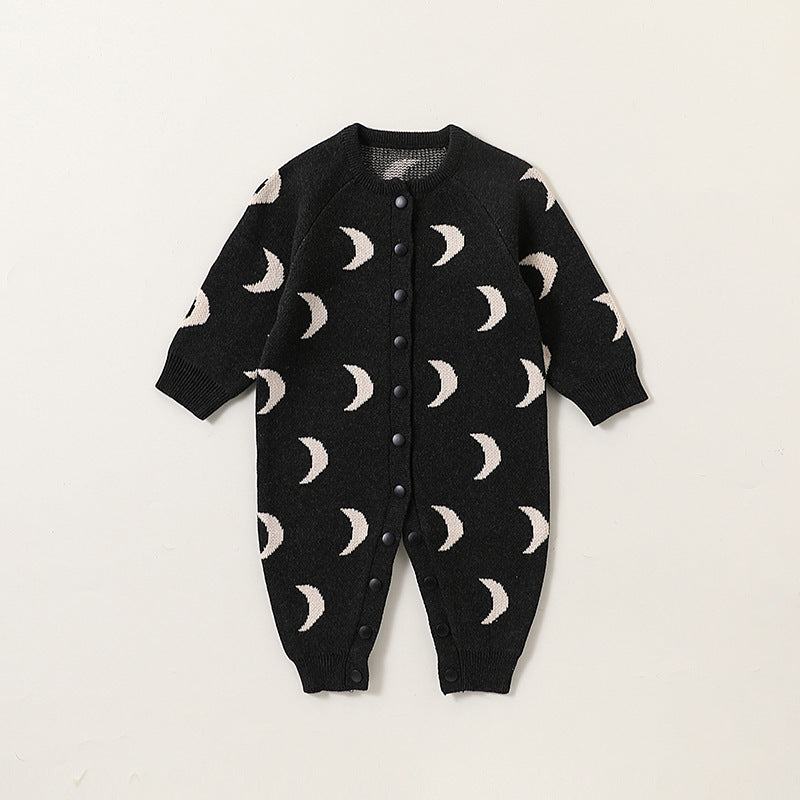 Autumn and Spring New Arrival Baby Unisex Simple Moon Pattern Knitted Long Sleeves Rompers/Cardigan