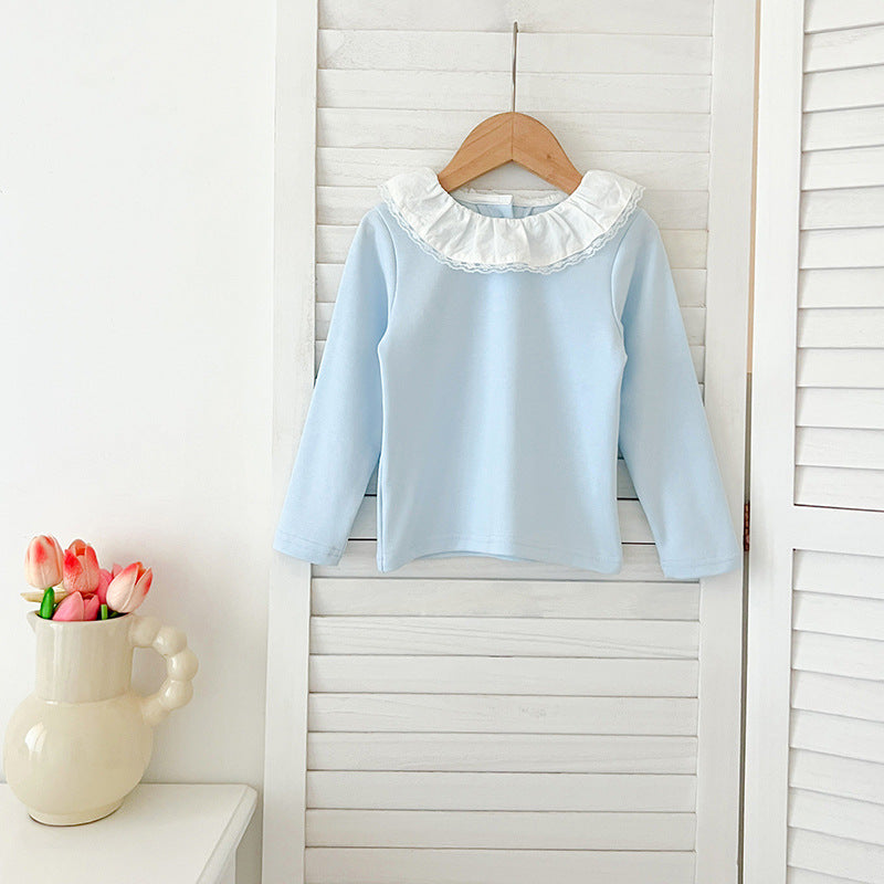 Autumn New Arrival Baby Kids Girls Soft Comfortable Simple Long Sleeves Top Base Shirt with Collar