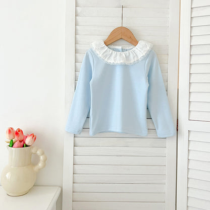 Autumn New Arrival Baby Kids Girls Soft Comfortable Simple Long Sleeves Top Base Shirt with Collar