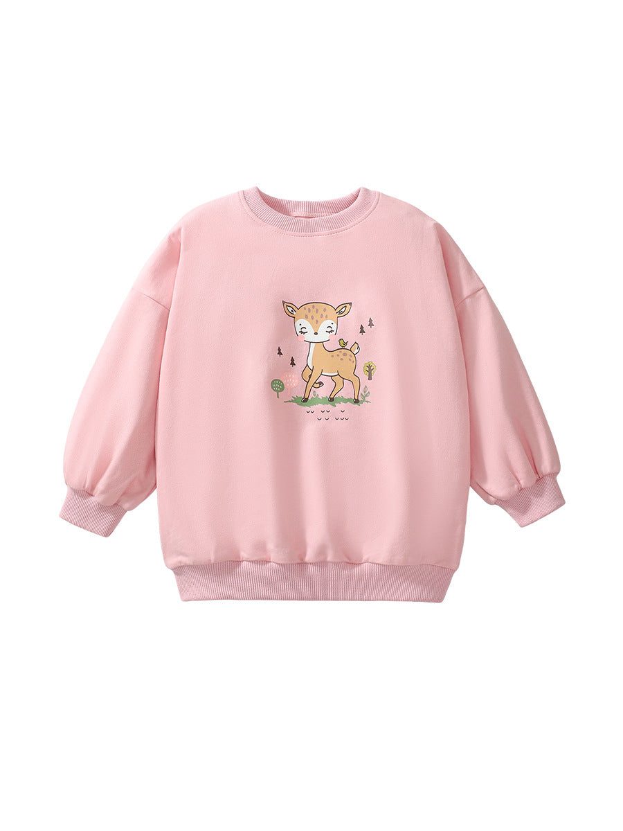 Autumn Baby Kids Girls Cartoon Little Deer Pattern Pullover Clothing Long Sleeves Top Sweatshirt