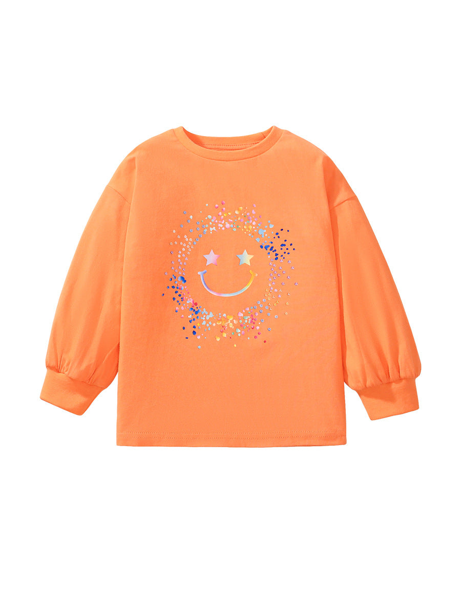 Camiseta de manga larga con estampado de cara sonriente estética para niñas de otoño en estilo europeo y americano para el verano 