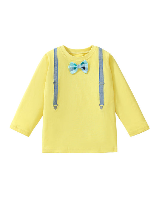 Arrival Autumn Girls’ Bow-Knot Attached Long Sleeves T-Shirt In European And American Style