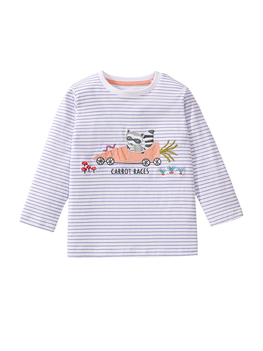 Arrival Autumn Kids’ Long Sleeves Cartoon And Striped Pattern T-Shirt In European And American Style For Summer