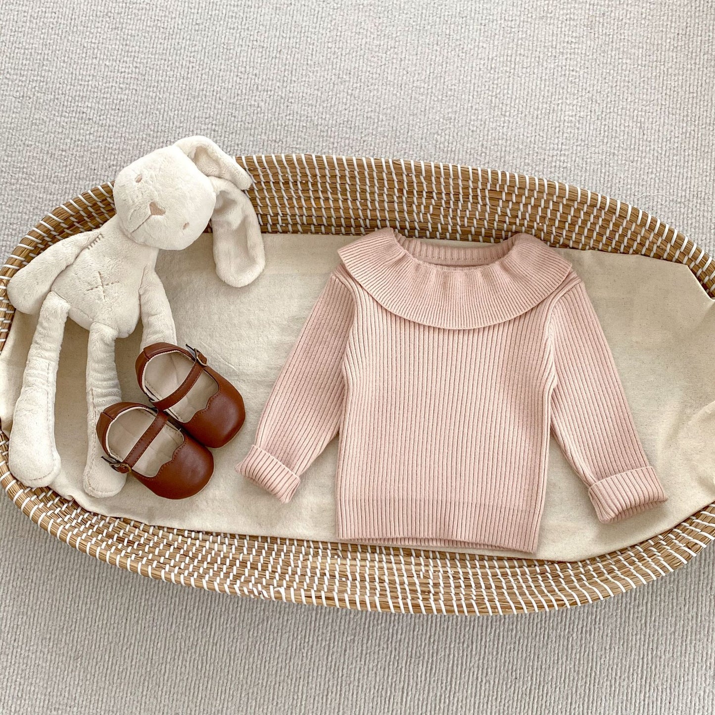 Autumn Hot Selling Baby Girls Long Sleeves Simple Plain Knitted Top and Thick Trousers