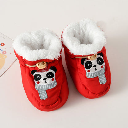 Arrival Baby Animals Cartoon Pattern Anti-slip Fleece-lined Toddler Cotton Shoes