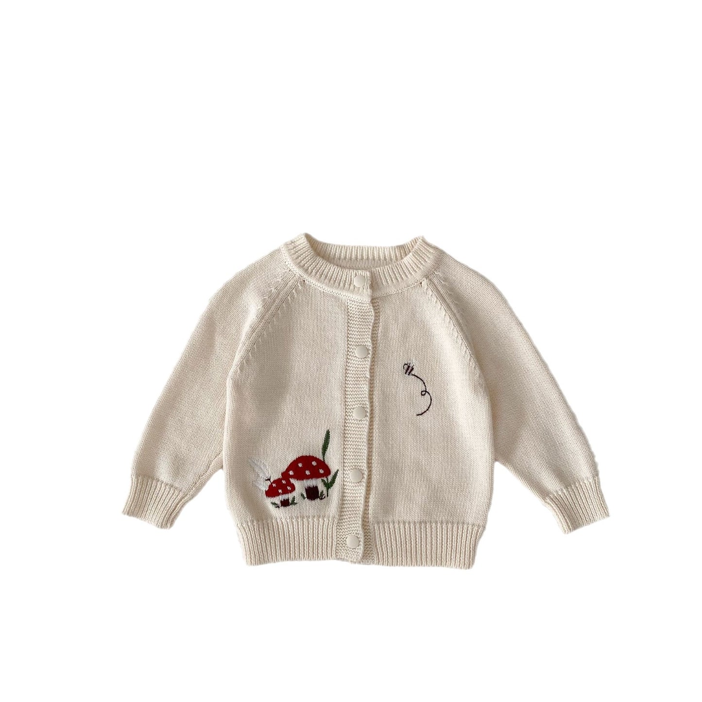 Autumn New Arrival Baby Kids Unisex Comfortable Mushrooms Embroiedery Pattern Knitted Long Sleeves Cardigan