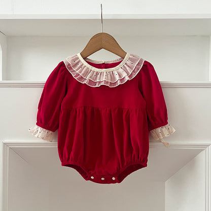 Conjunto de pijama y vestido de manga larga con cuello y estampado de lunares para niñas y bebés de otoño – Conjunto a juego de princesa y hermana 