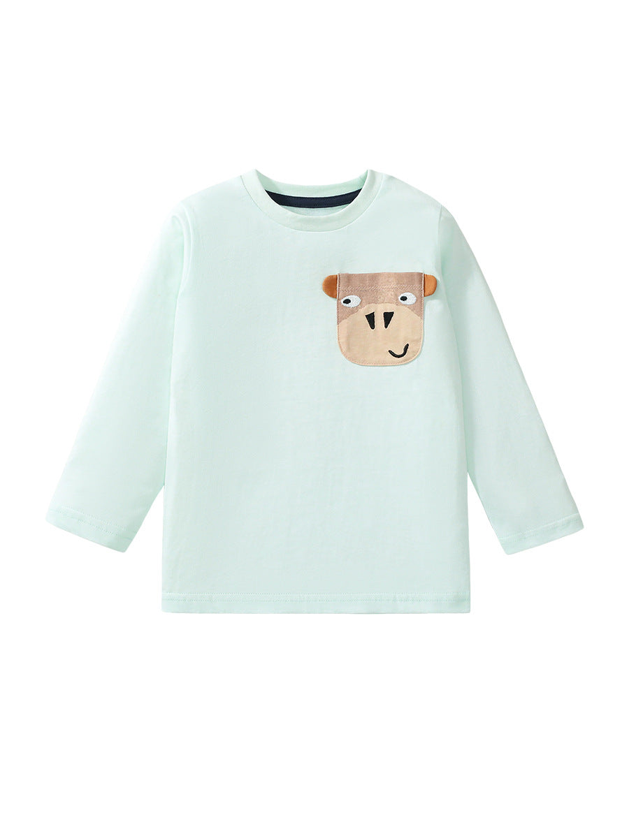 Design Autumn Kids’ Animals Cartoon Pattern Pocketed Long Sleeves T-Shirt In European And American Style