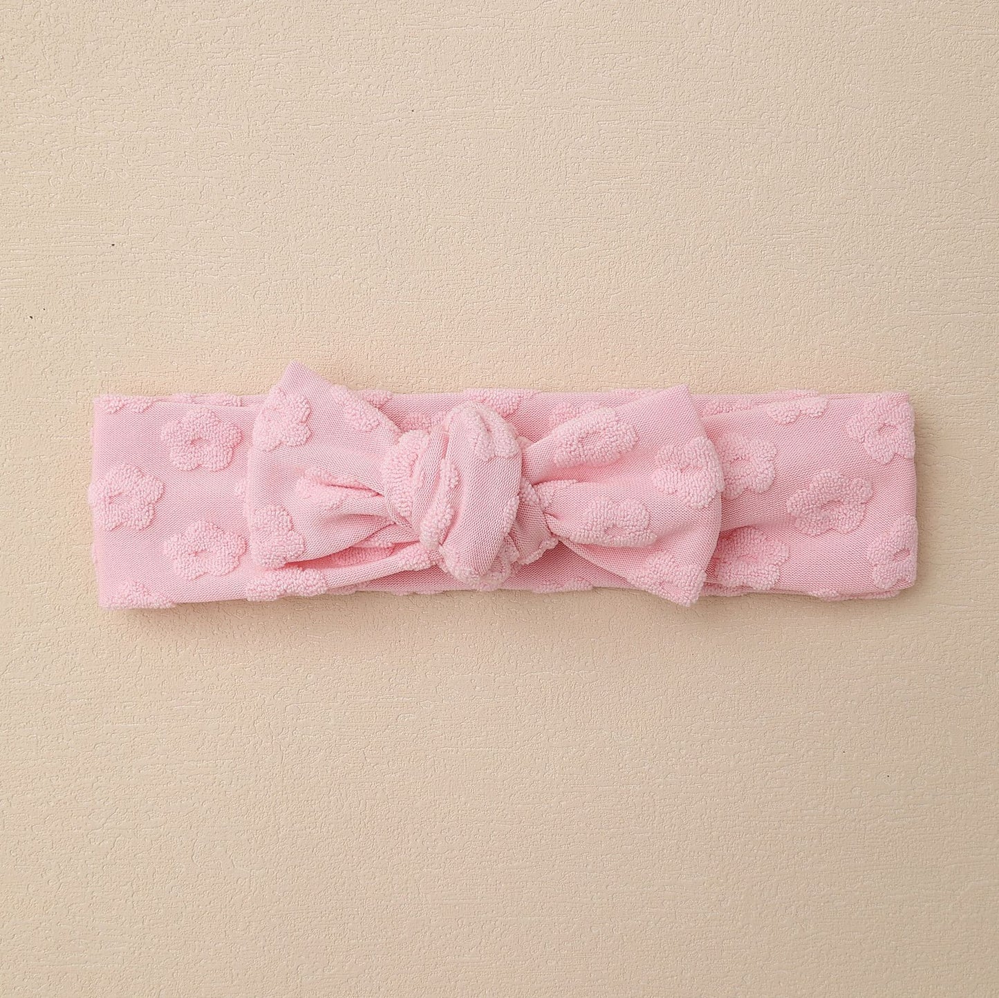 Elastic Baby Headband with Bow and Embroidered Flowers