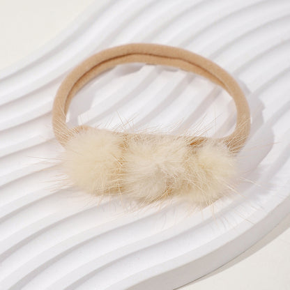 Soft and Comfortable Mink Baby Elastic Hairband with Pom Pom