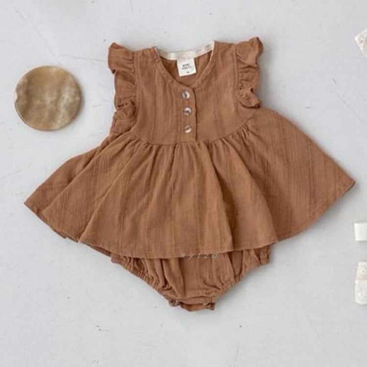 Summer Best Quality Baby Girls Fly Sleeves Simple Style Top Dress And Bloomers Clothing Set