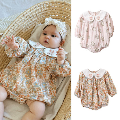 Autumn Hot Selling Baby Girls Flowers and Rabbits Pattern Onesies