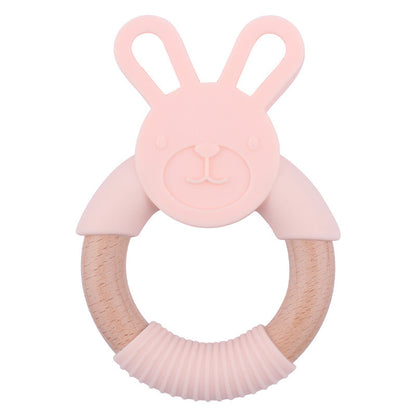 Baby Food-Grade Teething Rattle, Teething Aid for Babies, Wooden and Silicone Rabbit Teething Bracelet