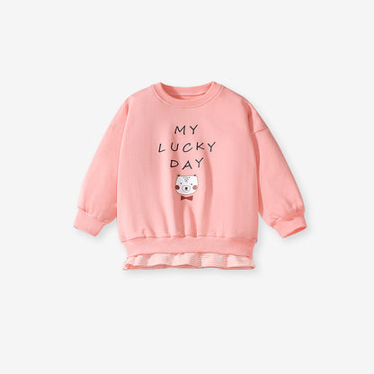 Spring And Autumn Girls Cute Cartoon Print Long Sleeves Top T-Shirt And Floral Pants Clothing Set