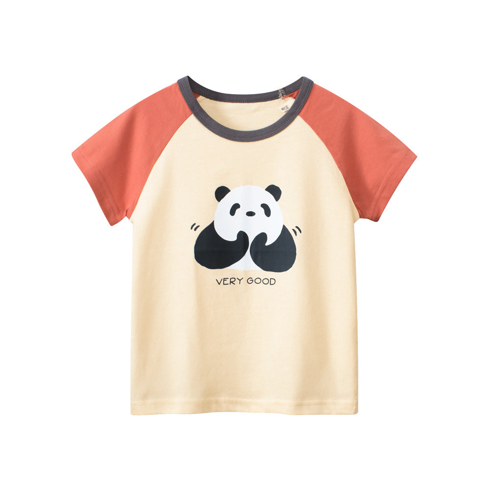 Camiseta de patchwork con estampado de panda aplaudiendo para niñas para verano 