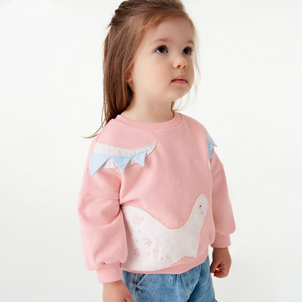 Baby Girl Cartoon Patched Pattern Solid Color Cute Hoodie