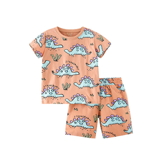 Summer Baby Kids Boys Dinosaur Cartoon Pattern T-Shirt And Shorts Clothing Set