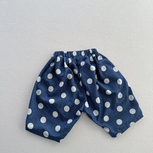 Summer New Arrival Casual Unisex Blue Denim Polka Dots Thin Shorts