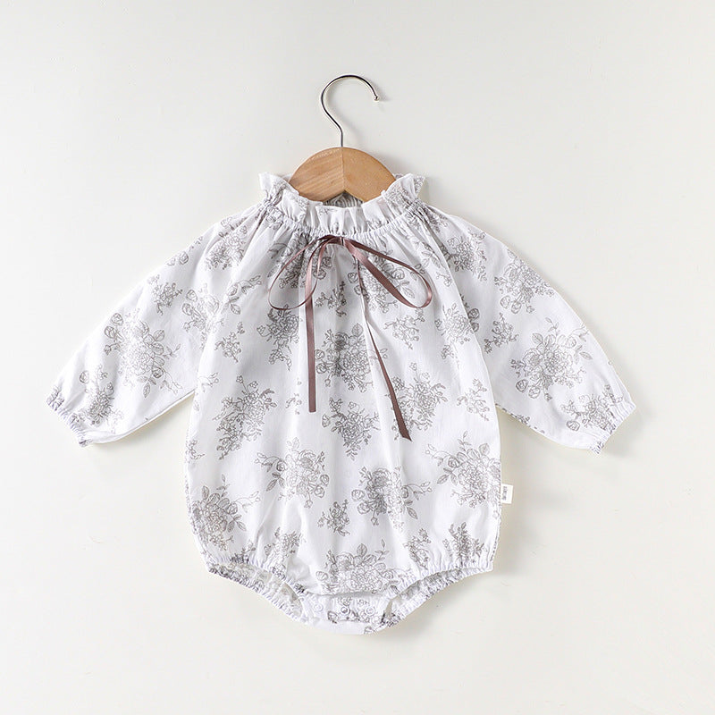 Autumn New Arrival Baby Girls Long Sleeves Floral Print Simple Plain Onesies