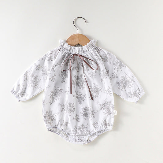 Autumn New Arrival Baby Girls Long Sleeves Floral Print Simple Plain Onesies