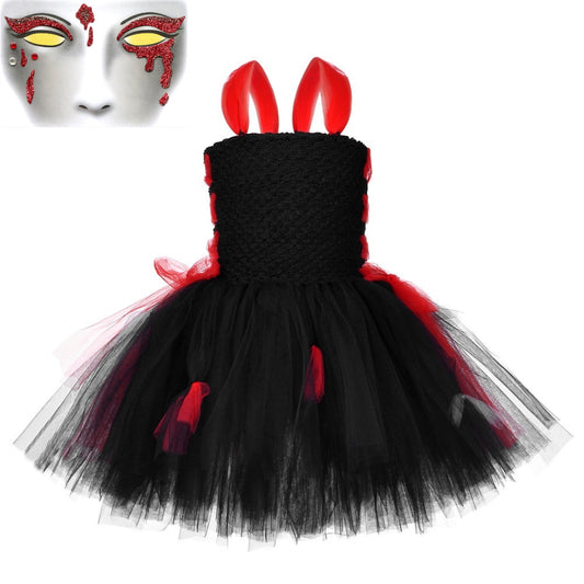 Children Girls’ Halloween Costume Set: Sleeveless Cosplay Tulle Dress with Accessory – Sets