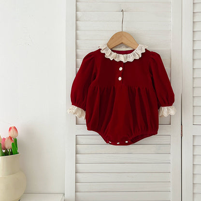 Conjunto de otoño para niñas pequeñas, con retazos de encaje y mangas largas, mono y vestido con un bonito cuello: conjunto a juego de princesa y hermana 