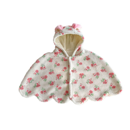 Autumn and Winter Baby Girl Floral Pattern Warm Cozy Fleece Cape Popular Shawl