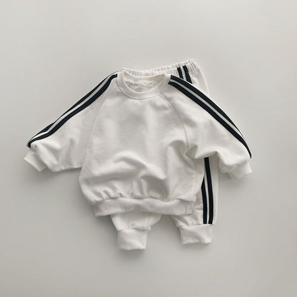 Autumn Baby Kids Unisex Casual Striped Long Sleeves Pullover and Pants Sportswear Clothing Set