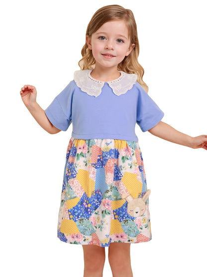 Summer Colorful Dress for Girls, European and American Cute Animals Cartoon Printed Dress