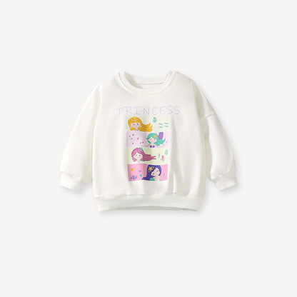 Spring And Autumn Girls Cute Cartoon Princess Print Long Sleeves Top Sweatshirt And Pants Clothing Set