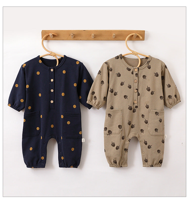 Autumn and Spring New Arrival Baby Unisex Simple Casual Pattern Long Sleeves Rompers