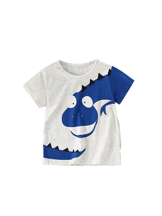 Boys’ Cartoon Dinosaur Design Short Sleeves T-Shirt In European And American Style For Summer